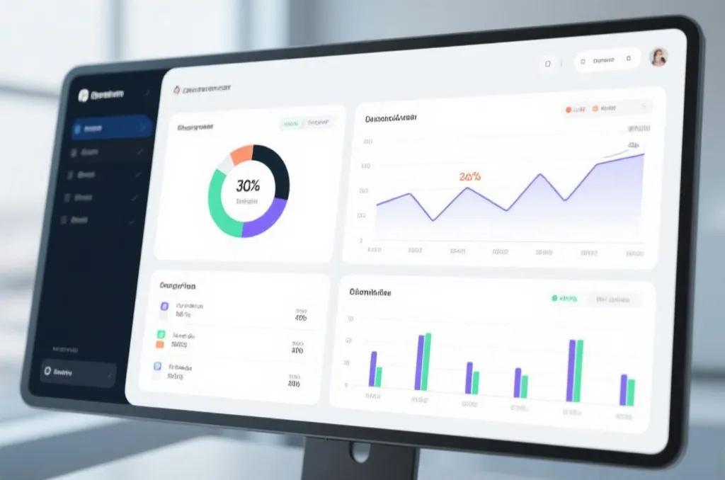 A modern digital dashboard displaying abstract sports statistics and probability charts